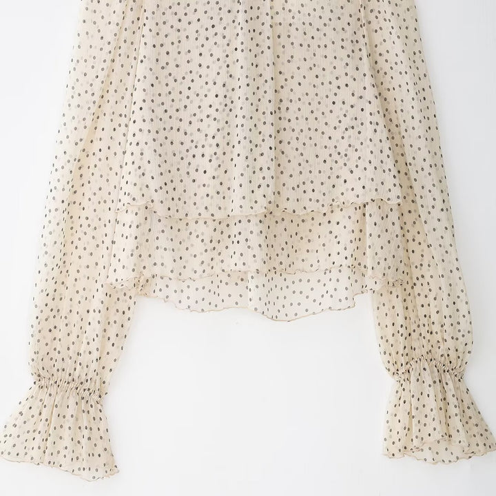 Damen Transparente Chiffonbluse mit Schluppe, Lagenoptik und Ballonärmeln Drune