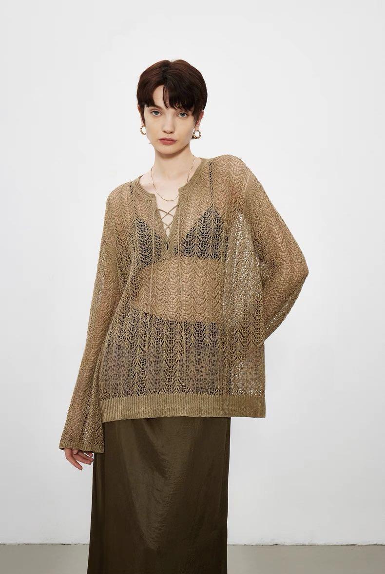Damen luftiger Strickpulli mit raffiniertem Auschnitt Drune