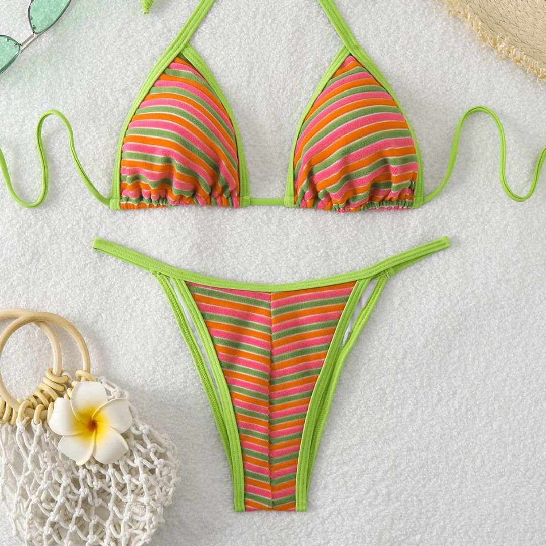 Damen Triangel-Bikini mit leuchtend bunten Streifen Drune