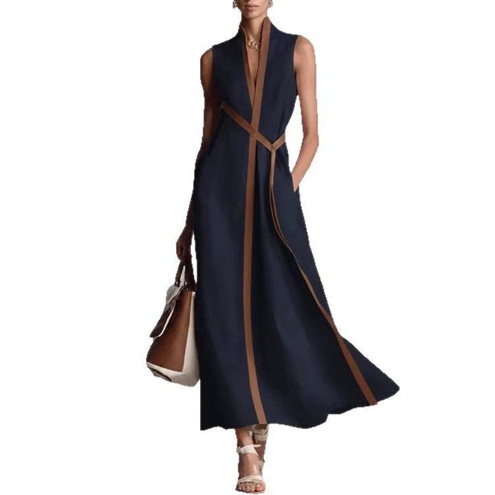Damen elegantes Maxikleid mit Taillenschnitt und schmalem Gürtel Drune