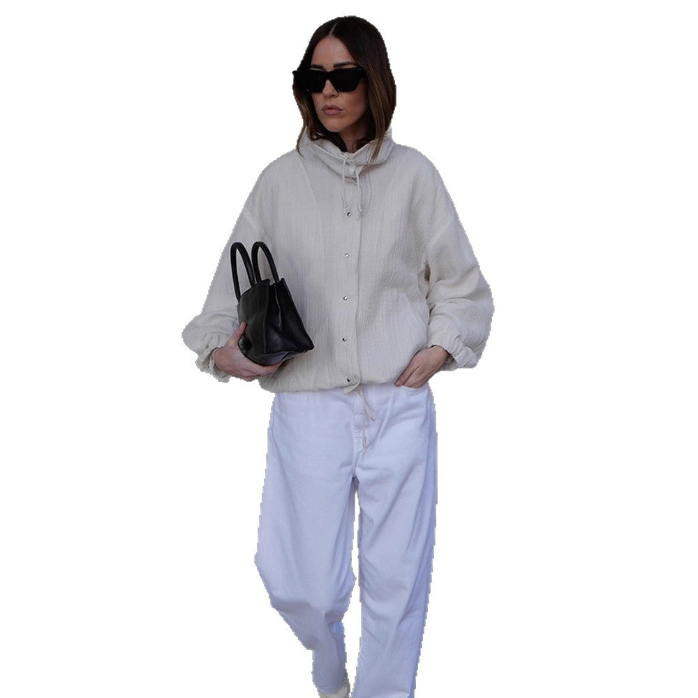 Damen Leichte Kapuzen-Blousonjacke aus Baumwoll-Musselin mit Tunnelzug Drune