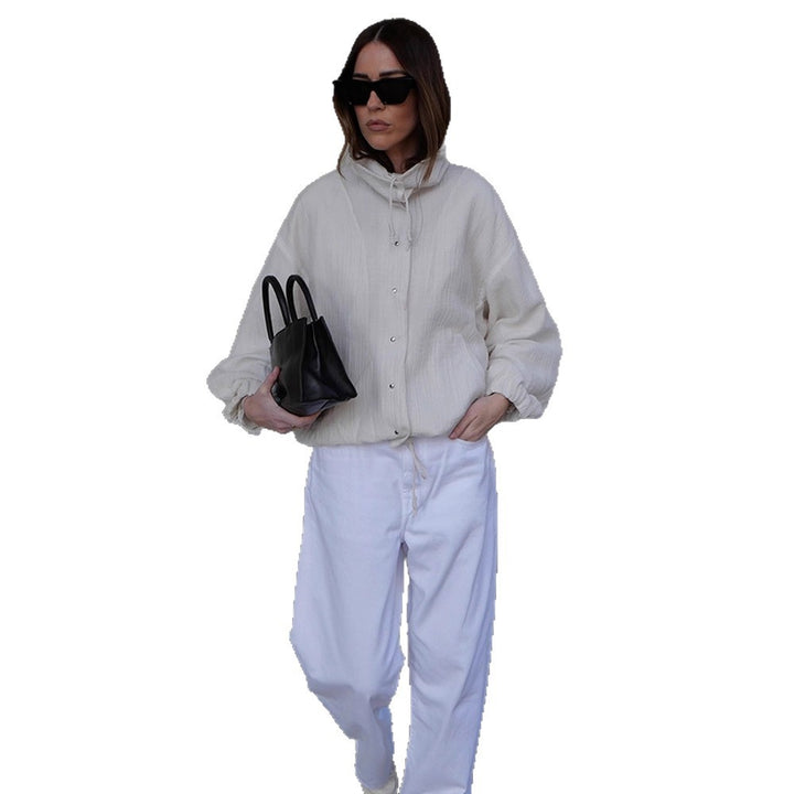Damen Leichte Kapuzen-Blousonjacke aus Baumwoll-Musselin mit Tunnelzug Drune