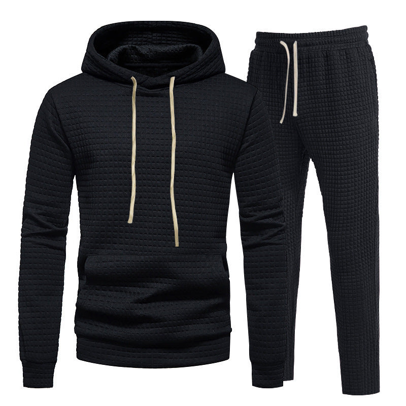 Herren Waffelstruktur-Freizeitset mit Kapuzenpullover und Tunnelzug-Jogginghose Drune