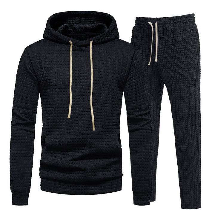 Herren Waffelstruktur-Freizeitset mit Kapuzenpullover und Tunnelzug-Jogginghose Drune