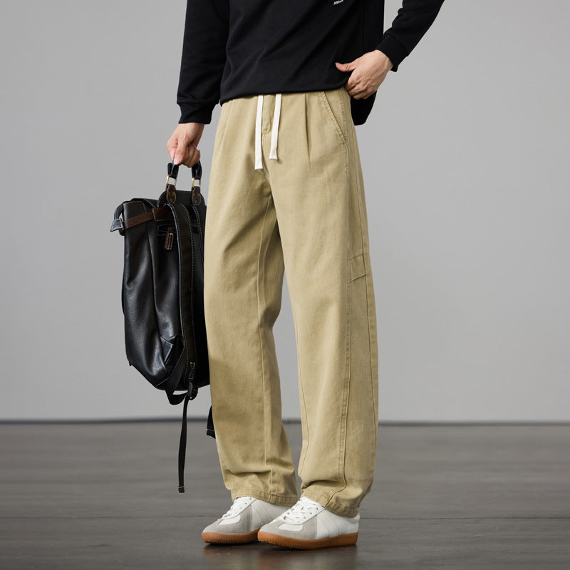Herren Weite Baumwoll-Canvas Cargo-Hose mit Tunnelzugbund und Mehrfachtaschen Drune