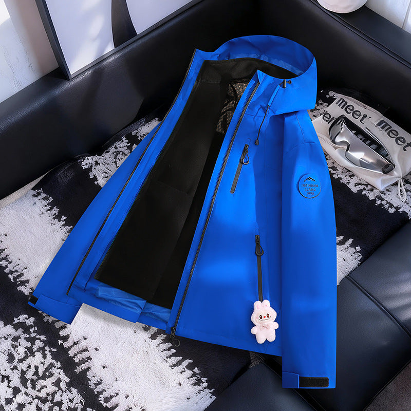 Damen Leichte wasserdichte Kapuzenjacke mit Teddy‑Charm und verdeckten Reißverschlusstaschen Drune