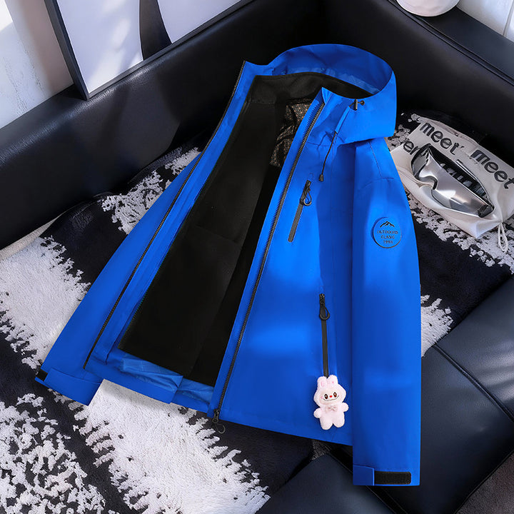 Damen Leichte wasserdichte Kapuzenjacke mit Teddy‑Charm und verdeckten Reißverschlusstaschen Drune