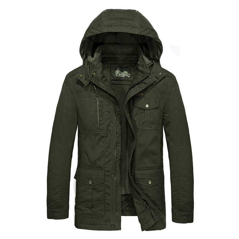 Herren gefütterter Field-Parka mit Kapuze und Multifunktions-Taschen Drune