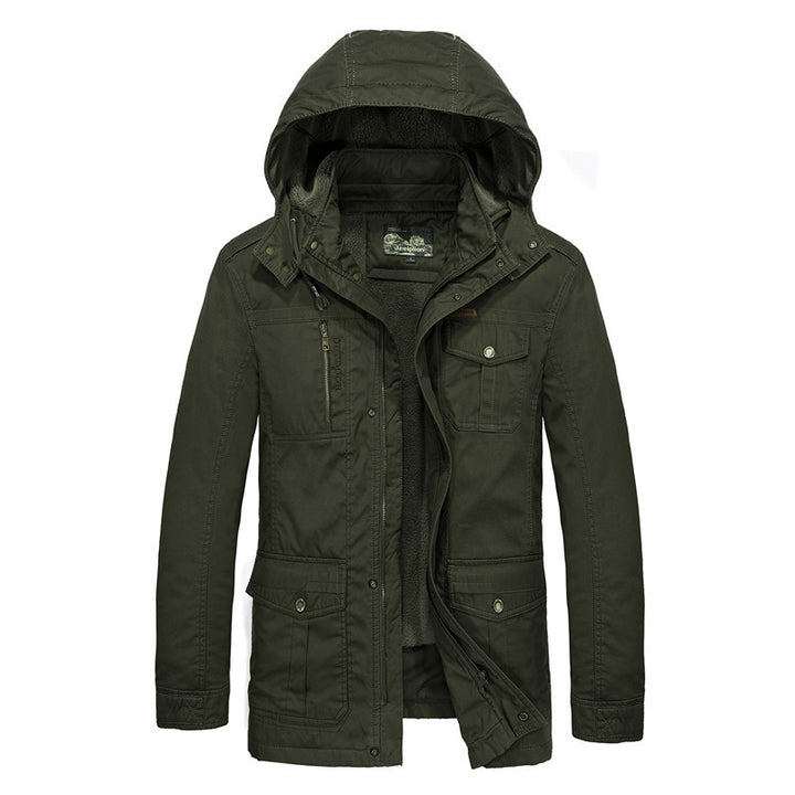 Herren gefütterter Field-Parka mit Kapuze und Multifunktions-Taschen Drune