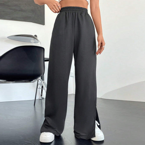 Damen Weite Satin-Hosen mit elastischem Bund und seitlichen Schlitzen Drune
