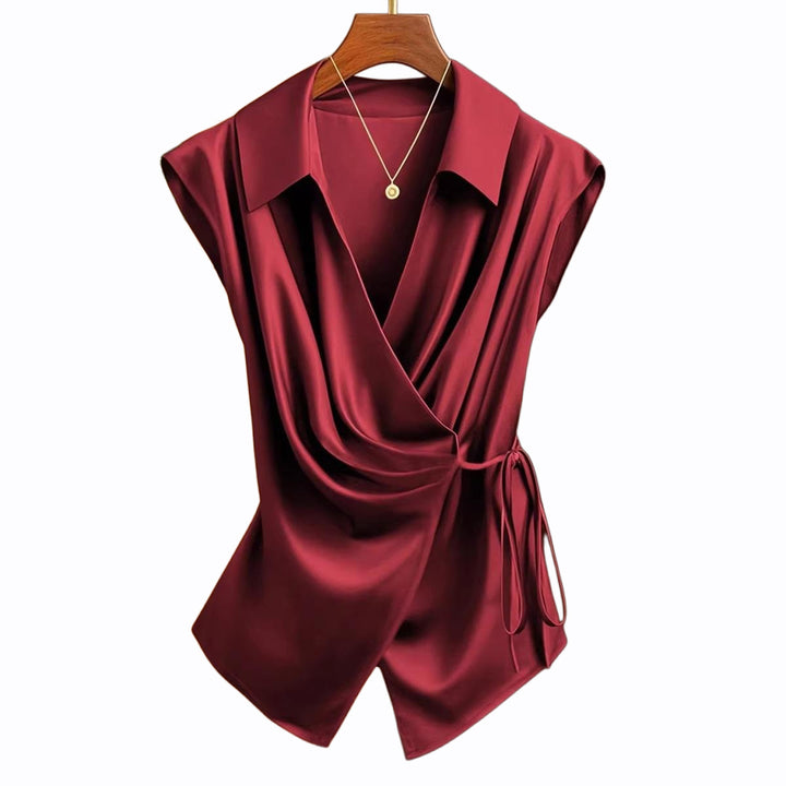 Damen Bluse mit eleganter Wickeloptik und fließendem Satinfall Drune