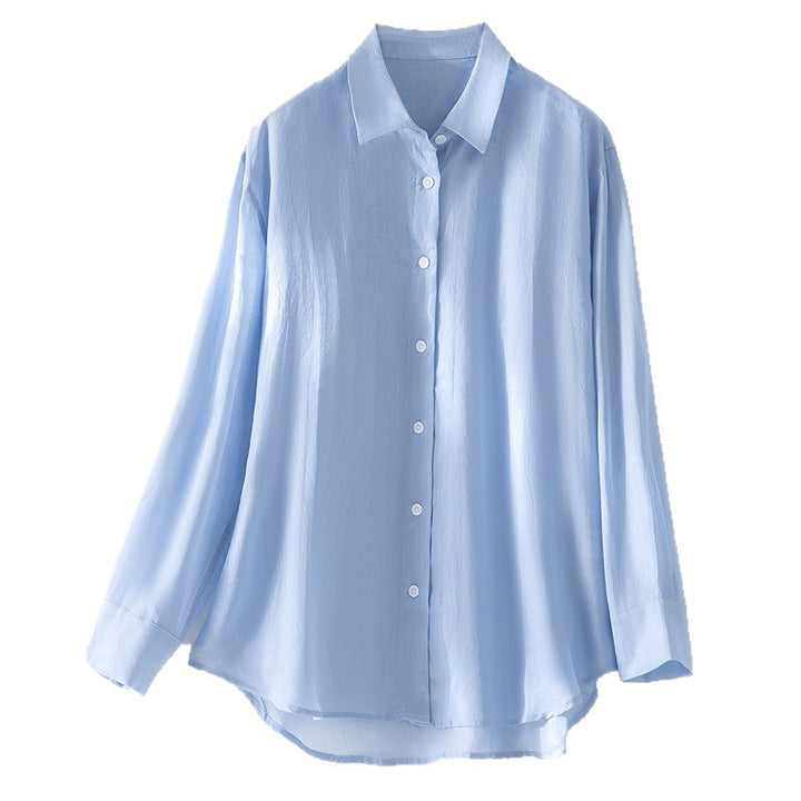 Damen Oversize-Hemdenbluse aus leichter Viskose‑Mischung mit klassischem Kragen Drune