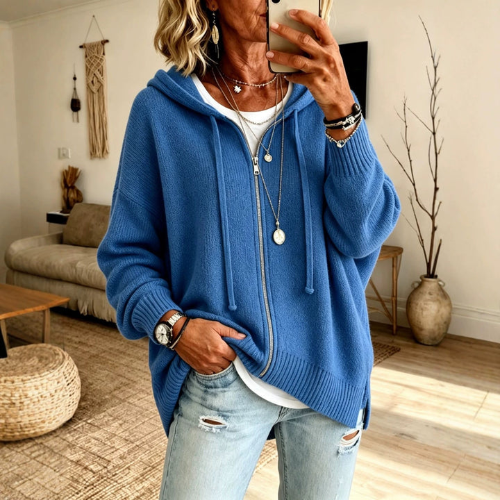 Damen Oversize Kapuzen-Zip-Cardigan aus weichem Feinstrick Drune