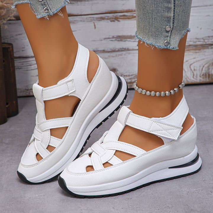 Damen Geschlossene Plateau-Sport-Sandalen mit geflochtenen Riemen und Klettverschluss Drune