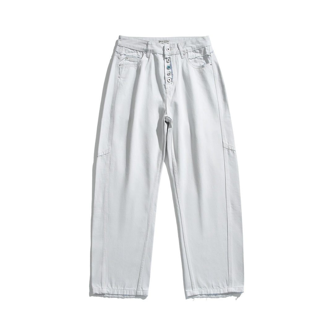 Damen Hochtaillierte Relaxed-Fit-Jeans mit sichtbarer Knopfleiste und Cargo-Seitennähten Drune