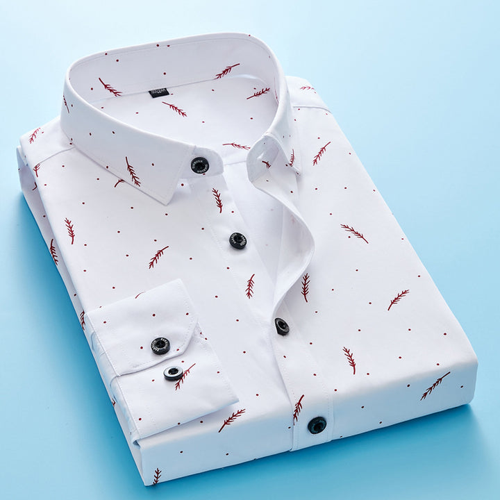 Herren nan Slim-Fit Business-Hemd mit feinem botanischem Print und Kentkragen Drune