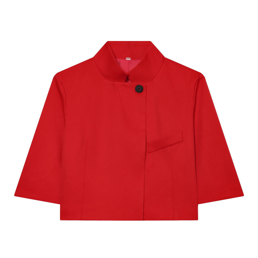 Damen 40+ kurzes Cape‑Blouson mit Stehkragen und Zierknopf Drune
