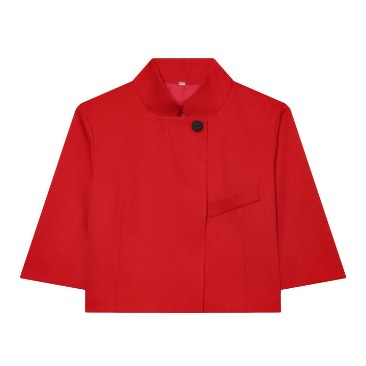 Damen 40+ kurzes Cape‑Blouson mit Stehkragen und Zierknopf Drune