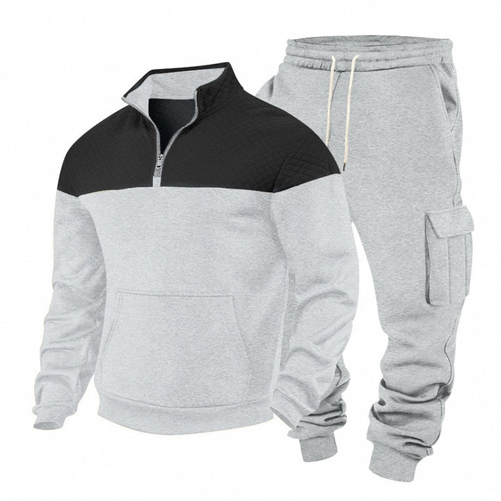 Herren Freizeit-Trainingsanzug mit Steppkragen und Cargo-Jogger Drune