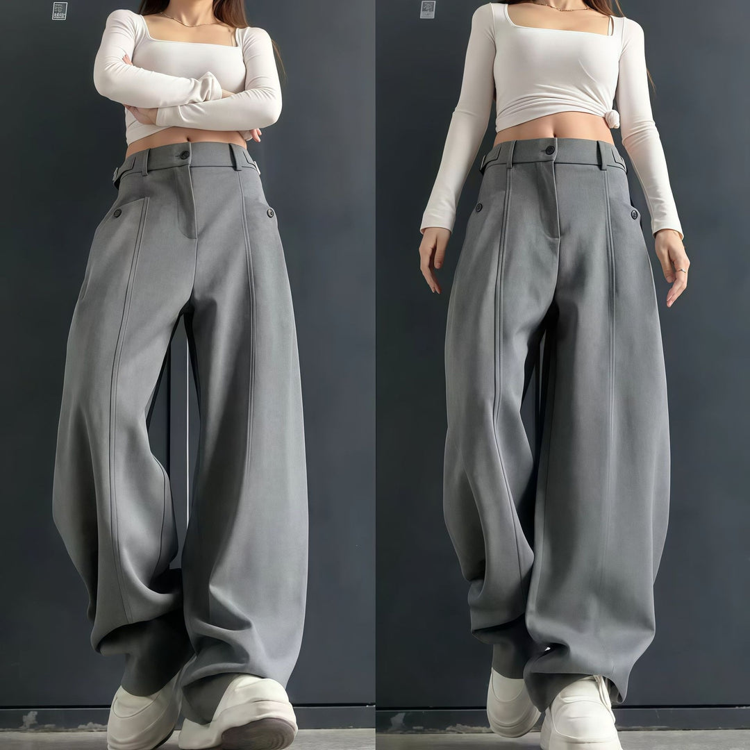 Damen Modische Weitgeschnittene Hochbundhose Drune