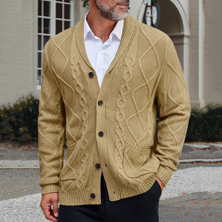 Herren modischer Strickcardigan mit strukturierter Oberfläche und praktischen Taschen Drune