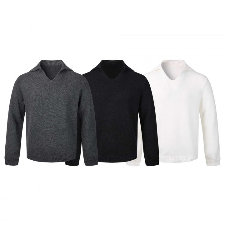 Herren Feinstrickpullover mit V-Ausschnitt und umgelegtem Hemdkragen Drune