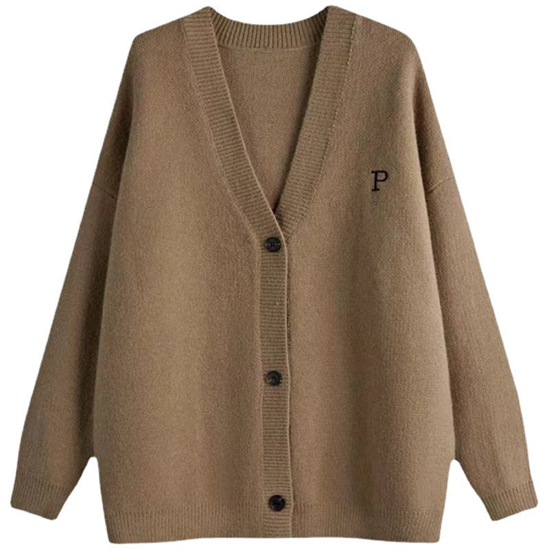 Damen Oversized Strickjacke mit modischem Kragen und praktischen Taschen Drune