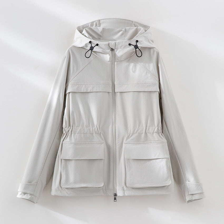 Damen Leichte Funktions-Utility-Jacke mit Kapuze, Kordelzug-Taille und aufgesetzten Klappentaschen Drune