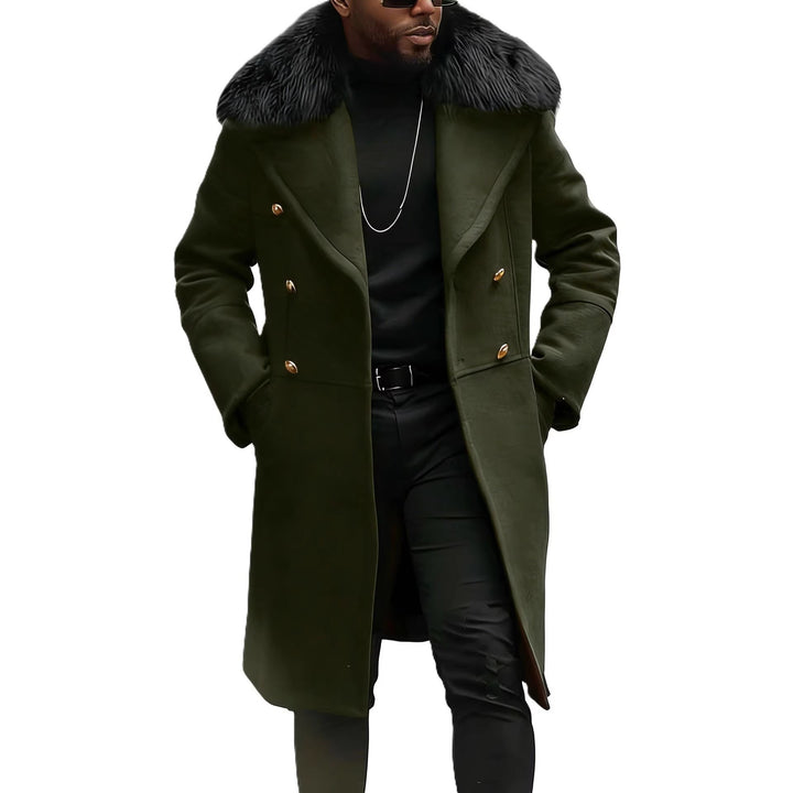 Herren Langer Doppelreihiger Mantel mit voluminösem Teddykragen und eleganten Metallknöpfen Drune