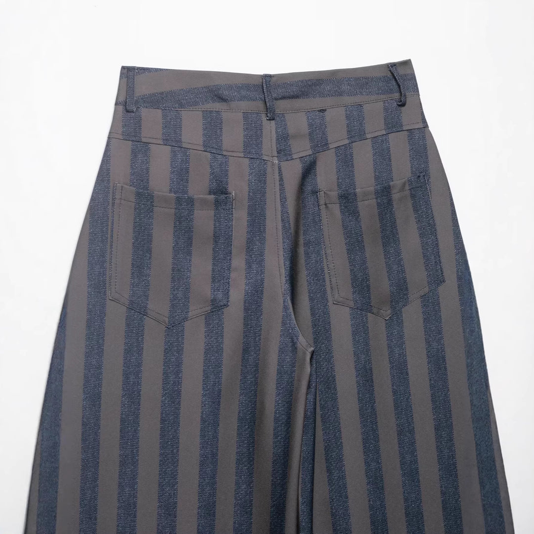 Damen Gestreifte Culotte-Hose mit hoher Taille und weitem Bein Drune