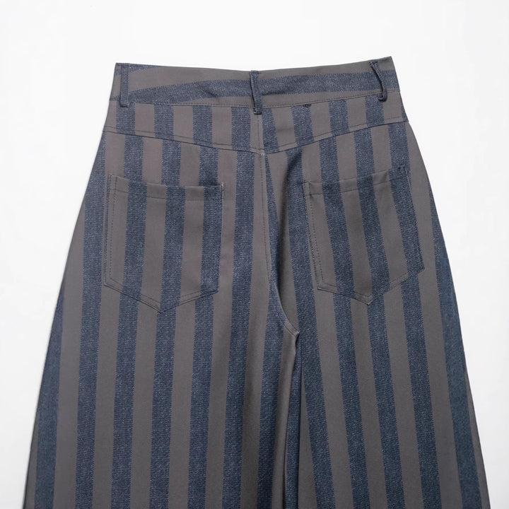Damen Gestreifte Culotte-Hose mit hoher Taille und weitem Bein Drune