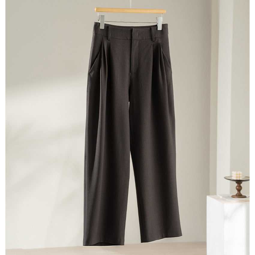 Damen Hochtaillierte Palazzo-Stoffhose mit Bundfalten, Eingrifftaschen und klarer Bügelfalte Drune