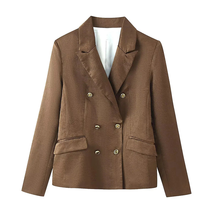 Damen nan zweireihiger taillierter Blazer mit Reverskragen und Pattentaschen Drune