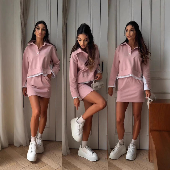 Damen modischer Sport-Sweater mit integrierter kurzer Hose und Kapuze Drune