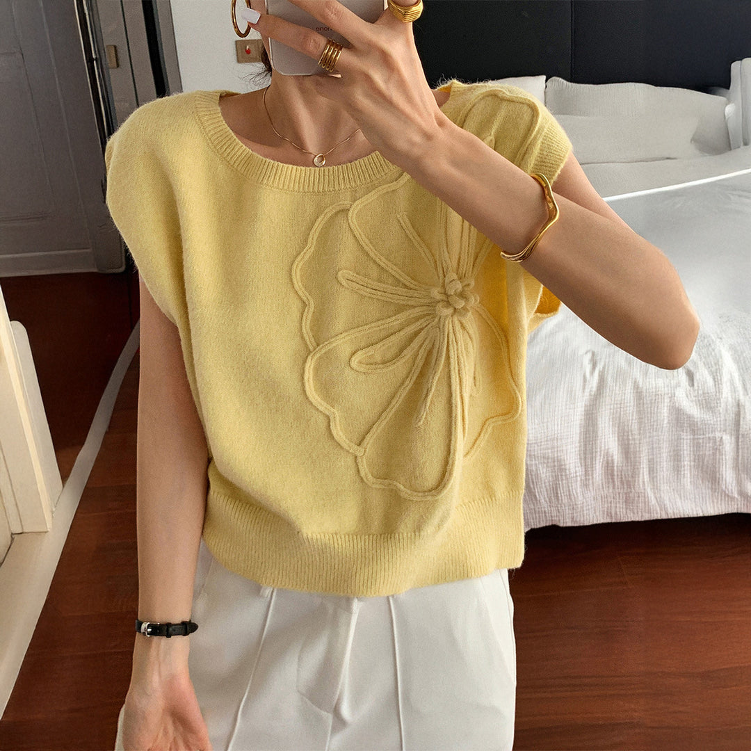 Damen Strickoberteil mit floralem Reliefdesign Drune