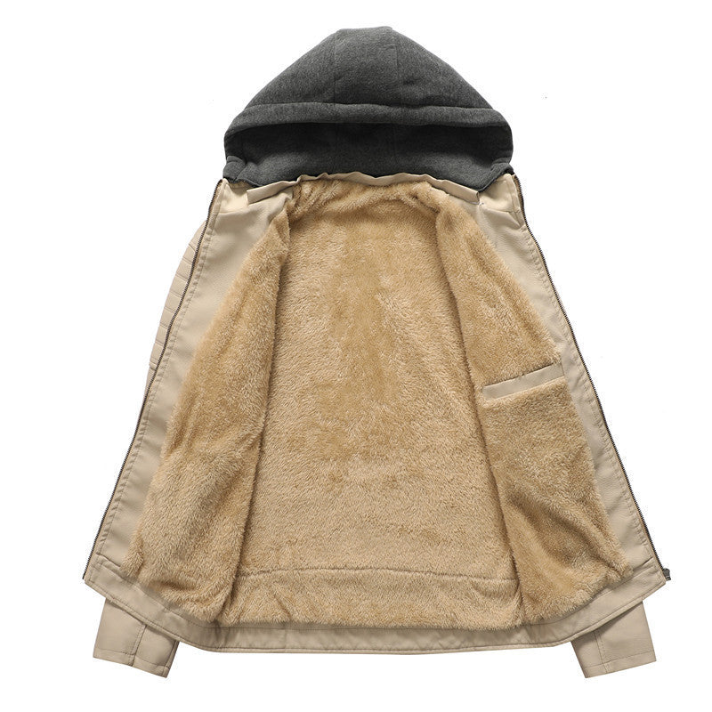 Herren Lederjacke mit abnehmbarer Kapuze Drune