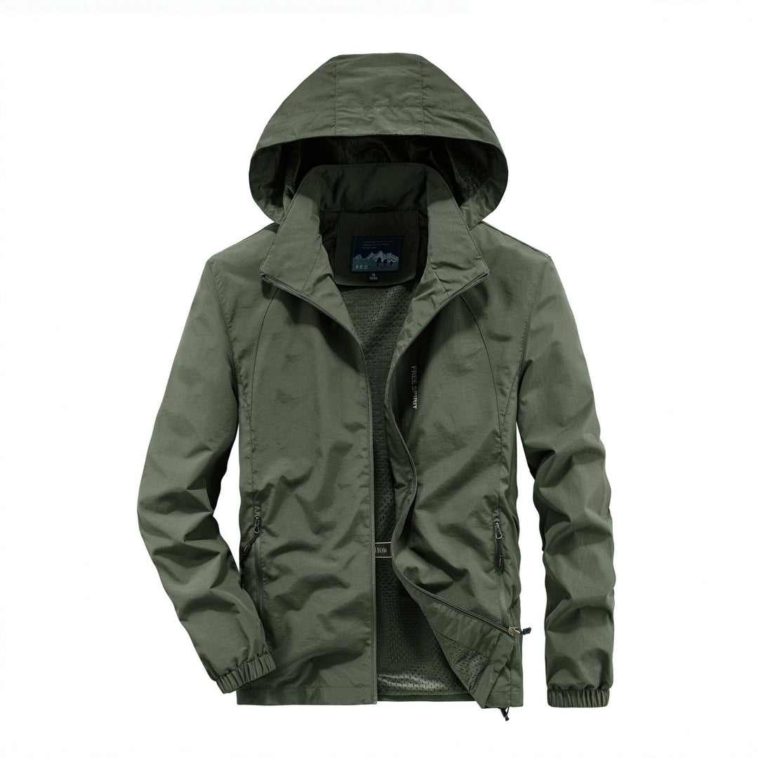 Herren Ultraleichte Atmungsaktive Kapuzenjacke mit perforiertem Mesh‑Futter und Reißverschlusstaschen Drune