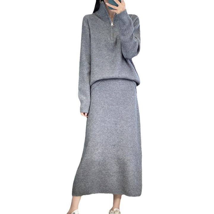 Damen Strickpullover mit hochschließendem Kragen und Reißverschluss Drune