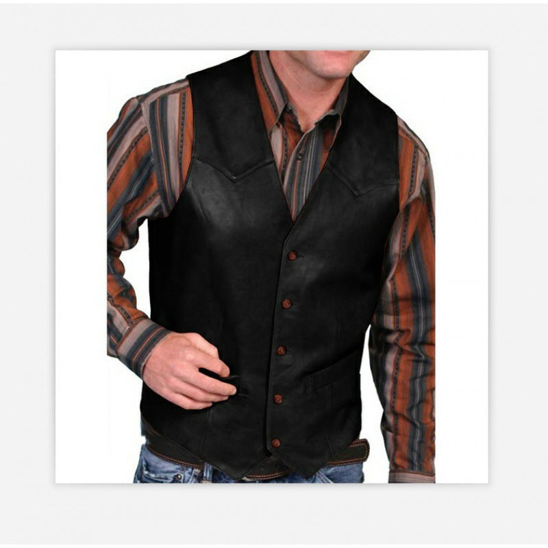 Herren nan taillierte Lederweste mit Western-Details, V-Ausschnitt und zwei Eingrifftaschen Drune