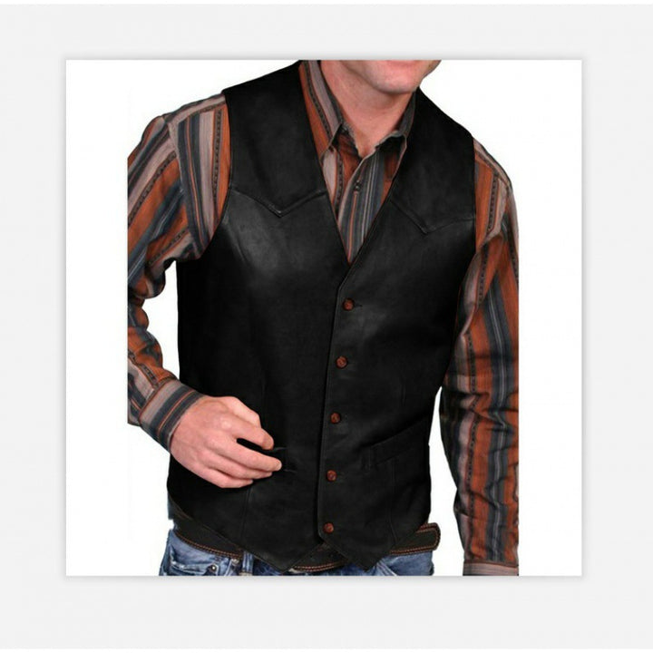 Herren nan taillierte Lederweste mit Western-Details, V-Ausschnitt und zwei Eingrifftaschen Drune