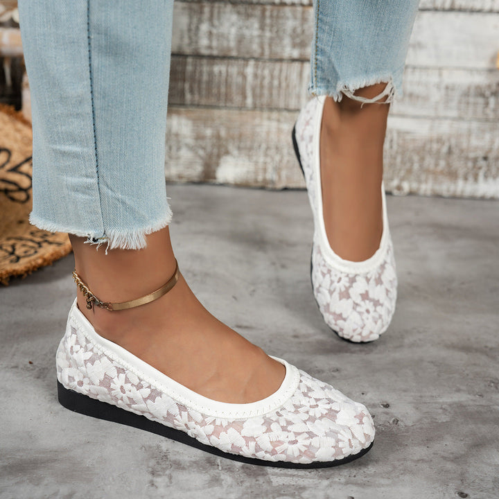 Damen Ballerinas mit zartem Häkelmuster und bequemem Fußbett Drune