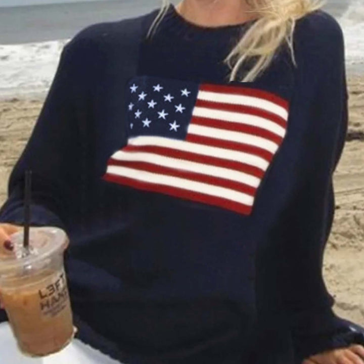 Damen Strickpullover mit amerikanischem Flaggenmotiv Drune