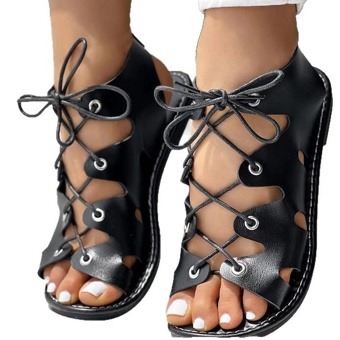 Damen offene Sandalen mit trendigem Schnürdesign und ergonomischem Fußbett Drune