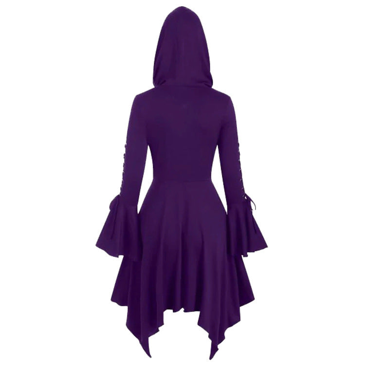 Damen nan Kapuzen-Mantelkleid mit asymmetrischem Zipfelsaum und geschnürten Glockenärmeln Drune