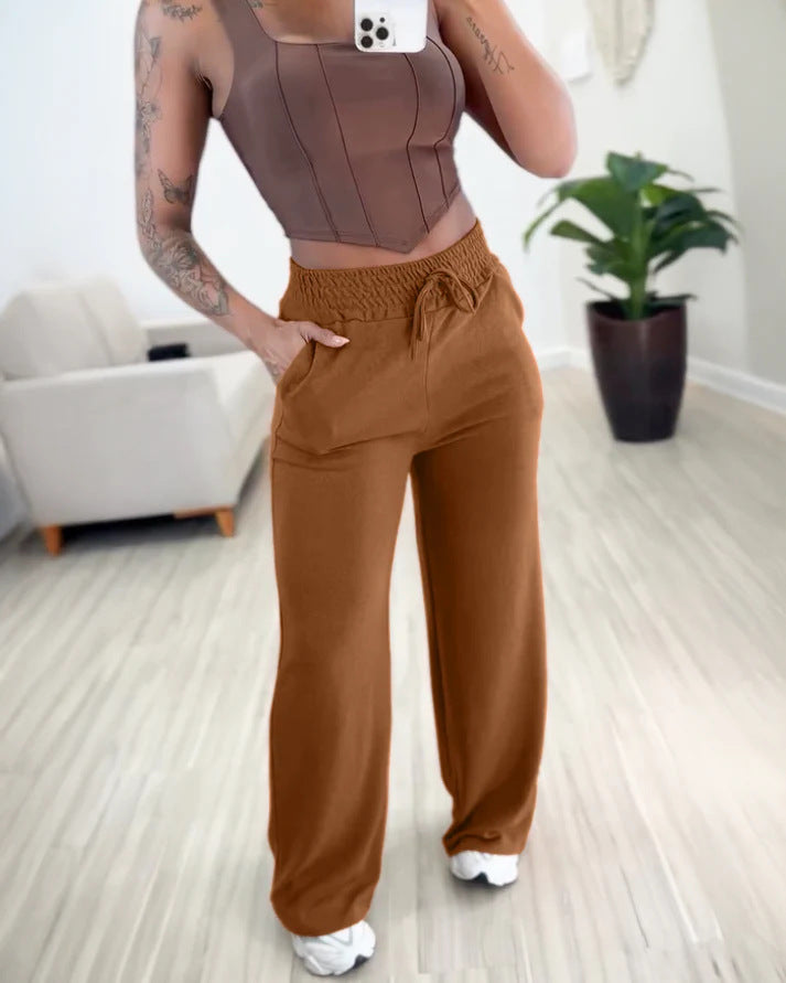 Damen bequeme und lässige Freizeithose mit elastischem Bund und seitlichen Taschen Drune
