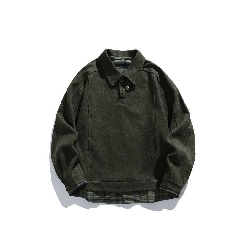 Herren Langärmeliges Polo‑Sweatshirt mit Kentkragen, Knopfleiste und eingearbeitetem Karo‑Layer Drune