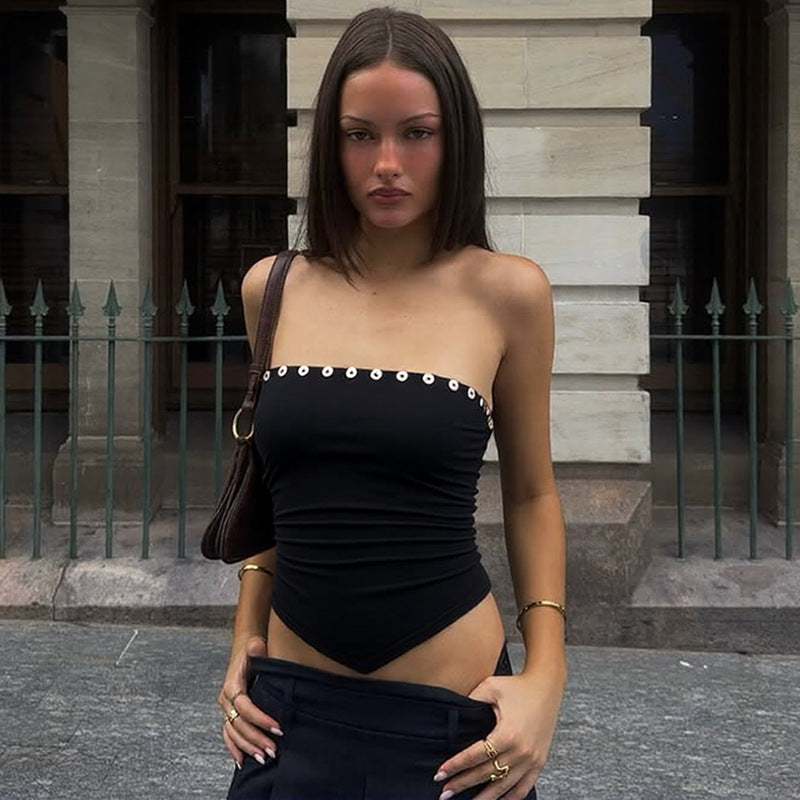 Damen Crop-Top mit raffinierten Rüschendetails und figurbetonter Passform Drune