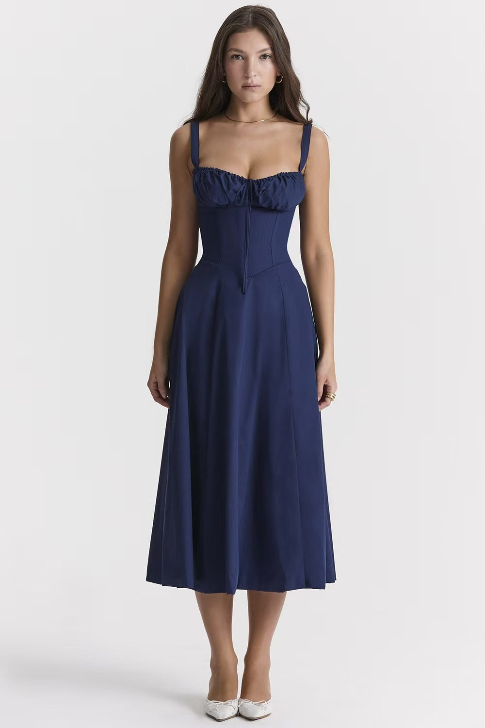 Damen Maxikleid mit gerafftem Oberteil und elegantem Schnitt Drune