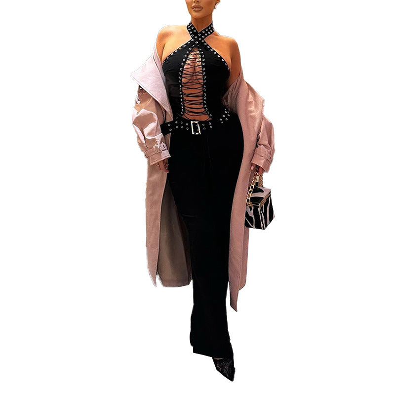 Damen Figurbetonter Jumpsuit mit raffiniertem Schnürdesign Drune