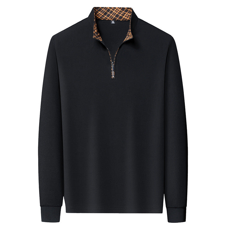 Herren Langarm-Halfzip-Pullover mit Troyerkragen und kariertem Innenkragen Drune